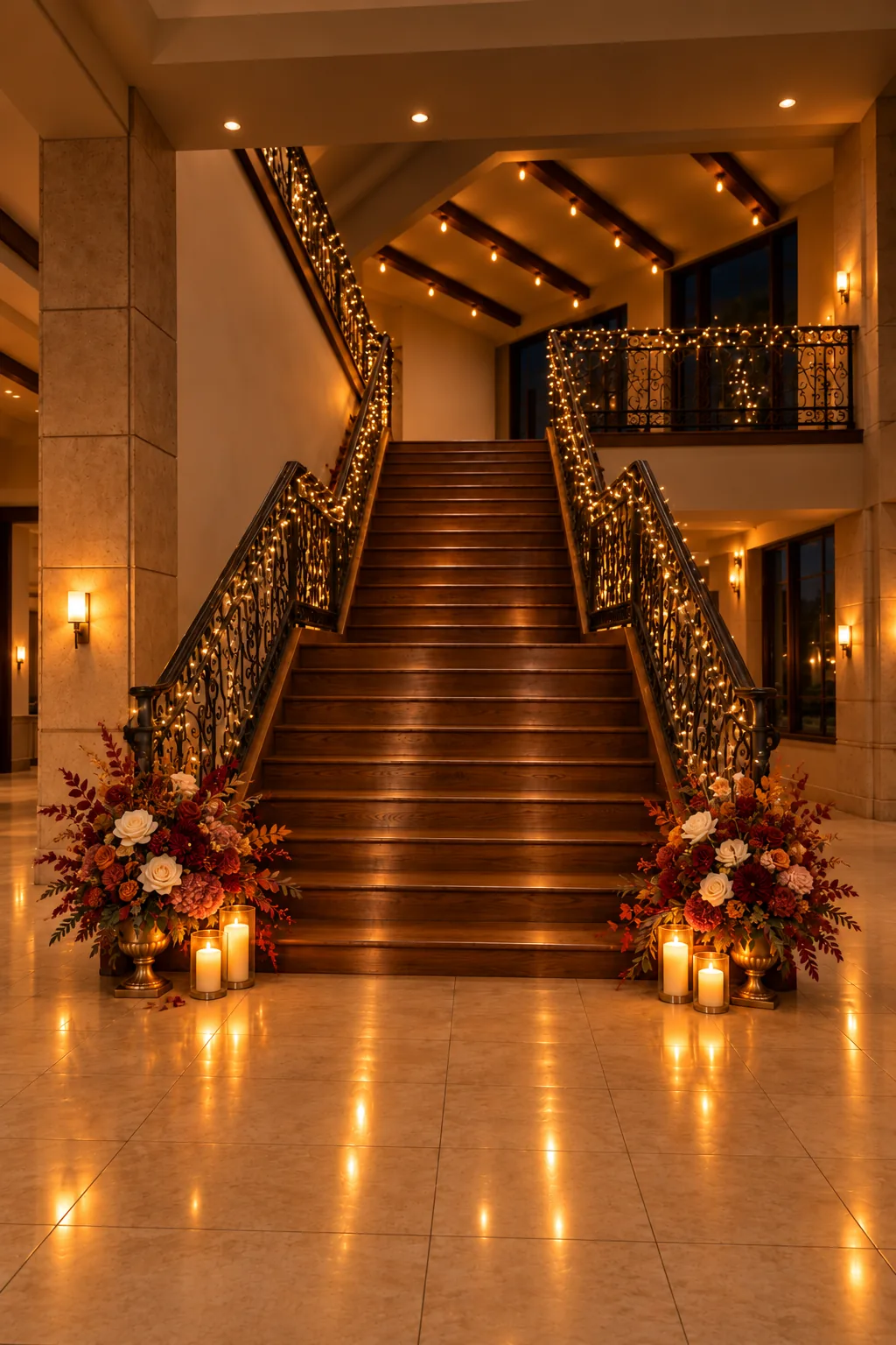 Staircase railing twinkle lights