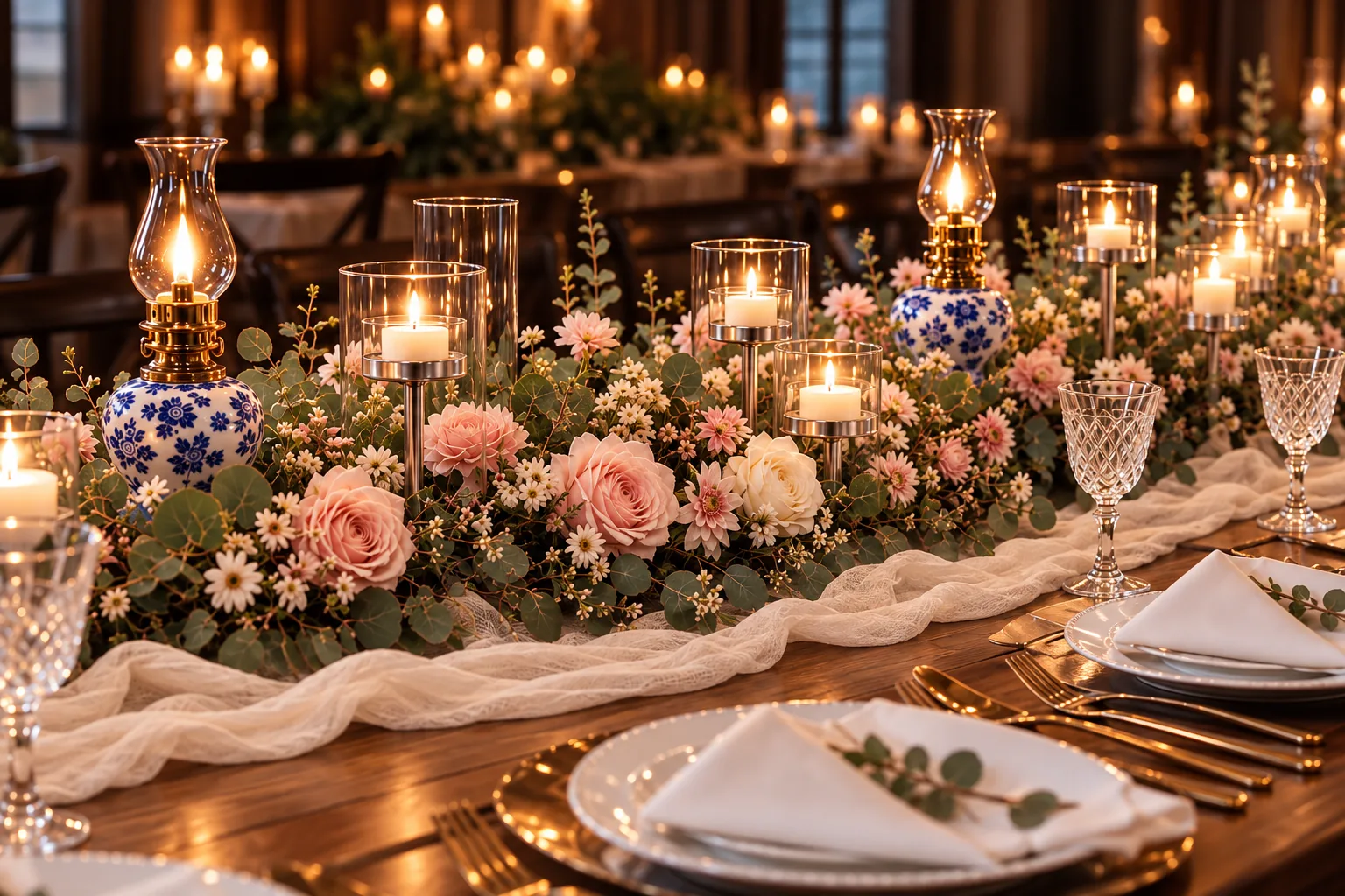 Blush & ivory artificial floral runner