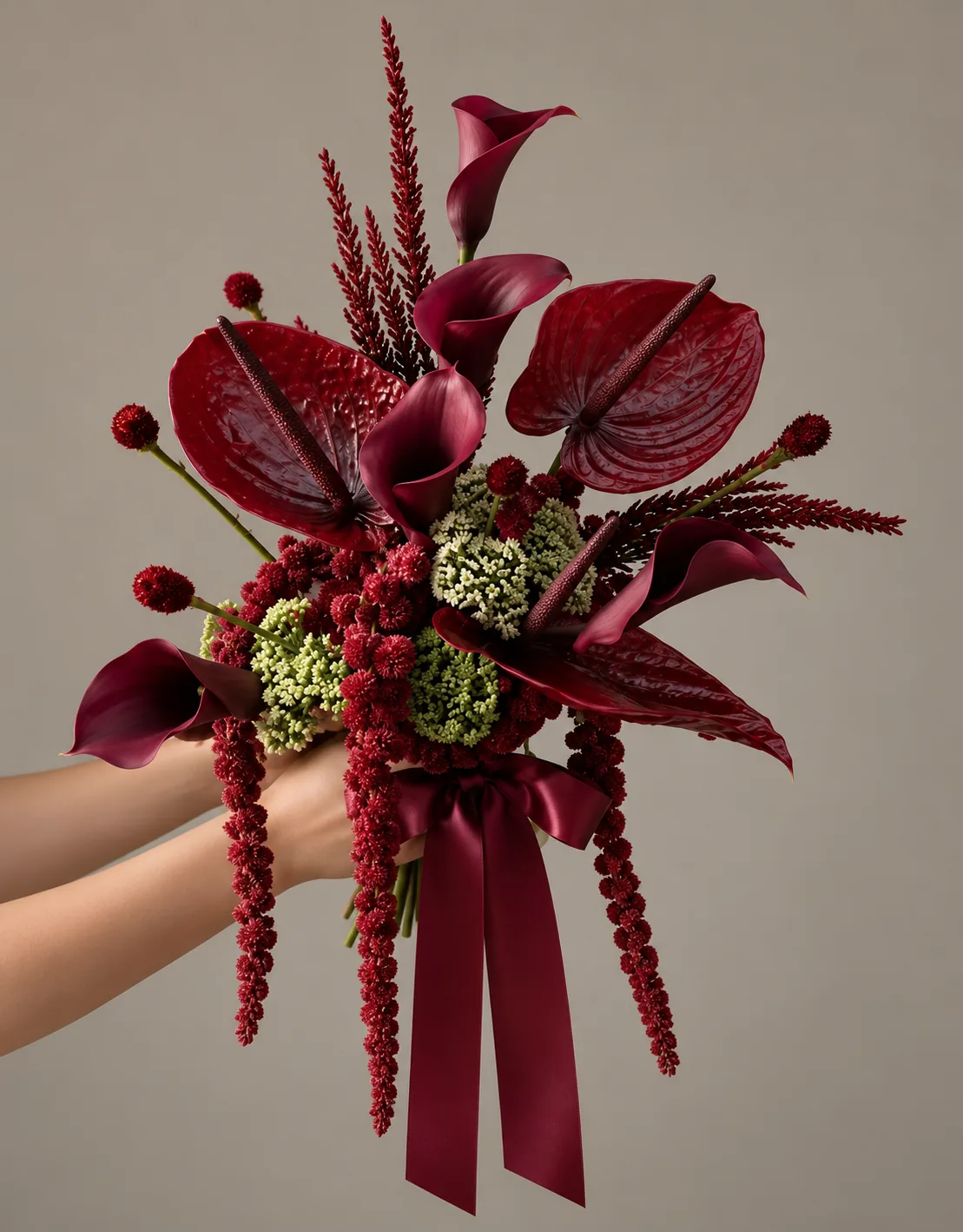 Sculptural burgundy bridal bouquet